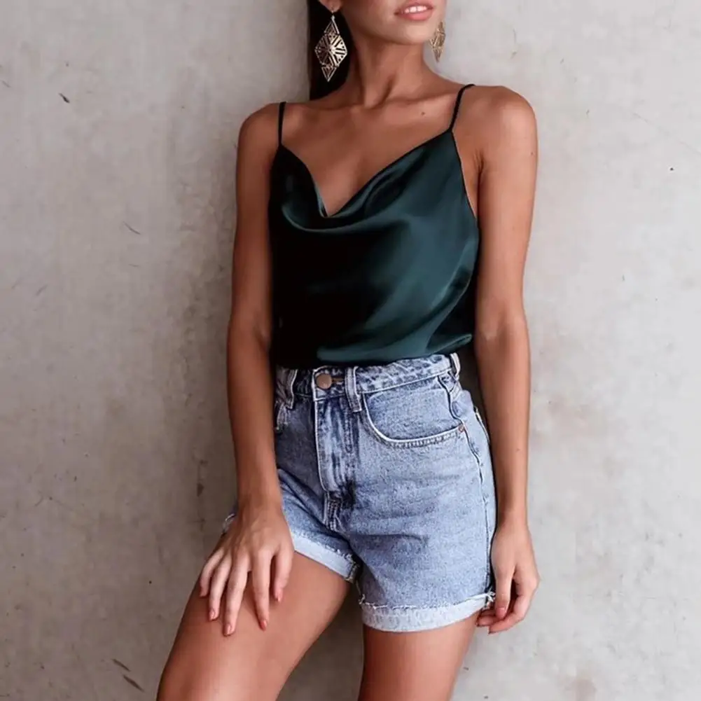 Сексуальный женский летний однотонный жилет шелковистая атласная майка без