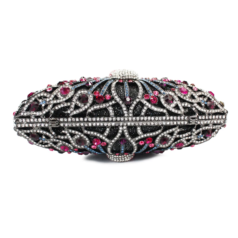 Фиолетовая Женская вечерняя сумка с кристаллами и камнями вырезами для