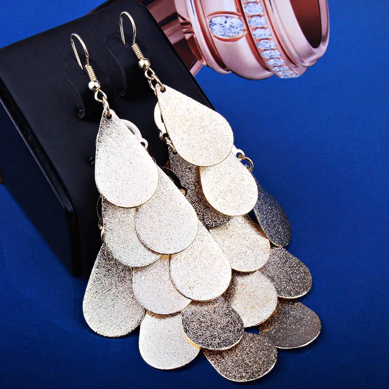 Золотистые и Серебристые Модные металлические серьги кисточки с листьями