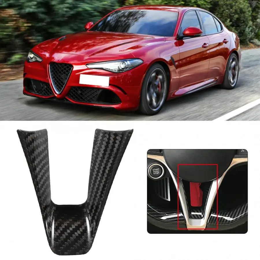 Carbon Fiber Steering Wheel Decoration Frame Cover Trim Fit for Alfa Romeo Giulia 2017-2019 car accessories | Автомобили и
