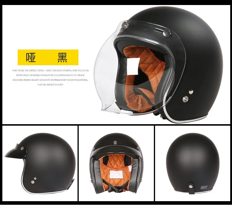 Free shipping 1pcs TORC T50 3/4 Open Face Moto Helmet Transparent Bubble Mirror DOT Approved Vintage Motorcycle Helmets