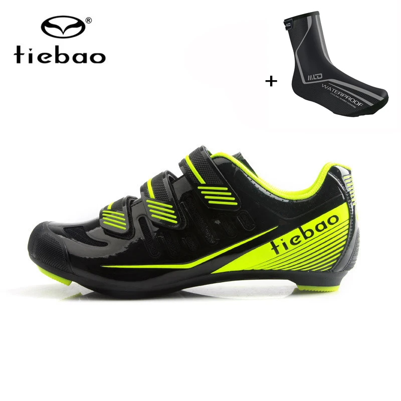 green with overshoes Tiebao/Профессиональная обувь для велоспорта; Ультралегкая обувь для шоссейного горного велосипеда; обувь для гонок; спортивная обувь для велоспорта; Zapatillas Ciclismo - Цвет: green with overshoes