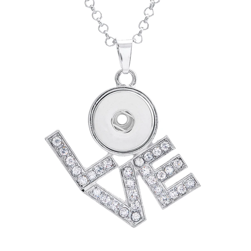 

Trendy Rhinestone Love pendant snap necklace 60cm keychain fit 18MM snap buttons Fashion jewelry DIY accessories XL0005