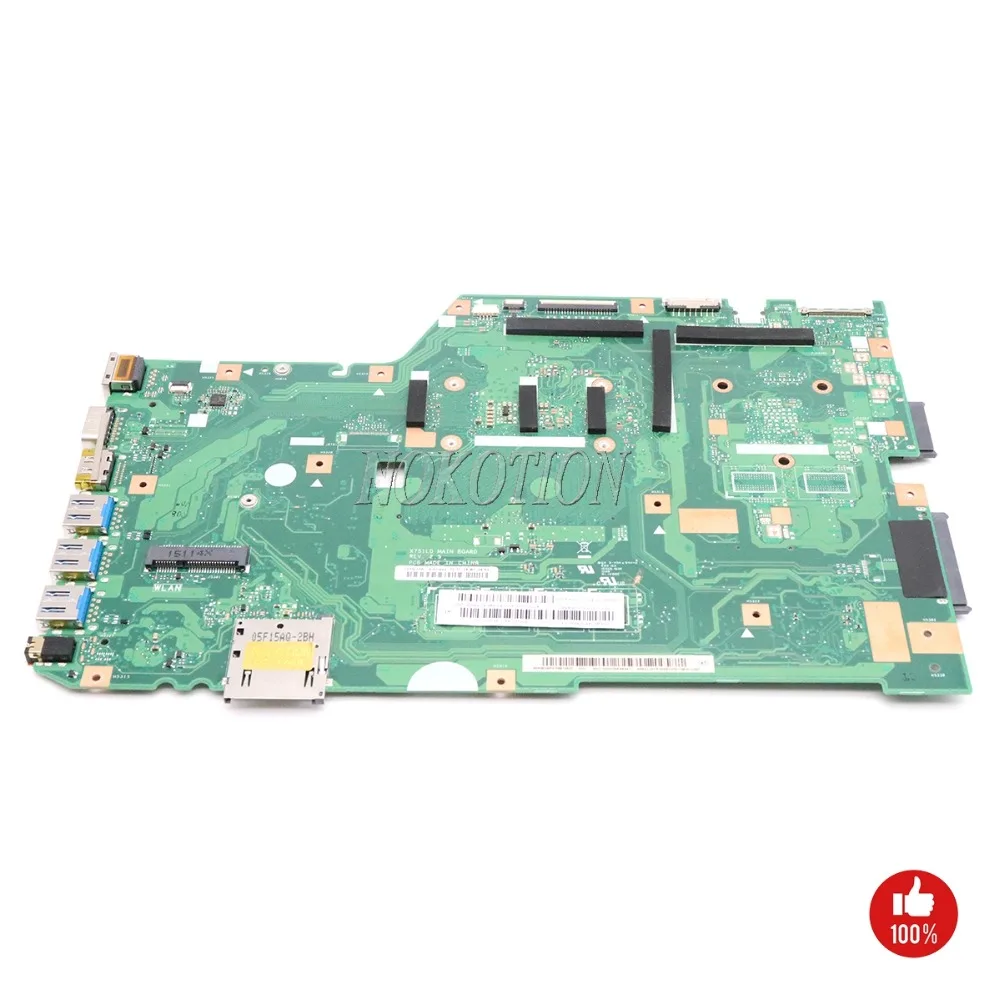 NOKOTION 60NB04P0 MB1M20 для asus X751LD X751L K751L K751LN X751LK материнская плата ноутбука REV 2 5 SR244 I3 5005U CPU