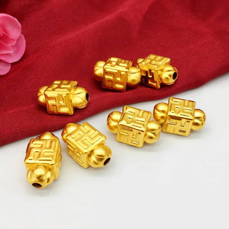 

2pcs 3D hollow square brass gold-plated DIY accessories four-sided accessories bracelet beads
