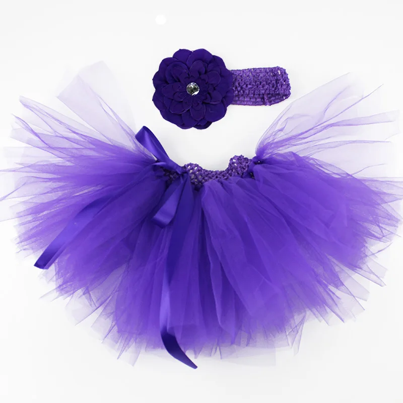 purple Юбки для маленьких девочек фатиновые юбки-пачки для новорожденных+ повязка с цветами, комплекты для малышей Детская одежда на крестины юбка для дня рождения на 1 год - Цвет: purple