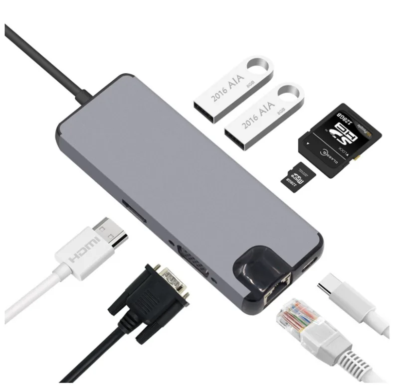 USB C концентратор для MacBook Pro Thunderbolt 3 1 с 4 K HDMI VGA SD/Micro SD кардридер + зарядное