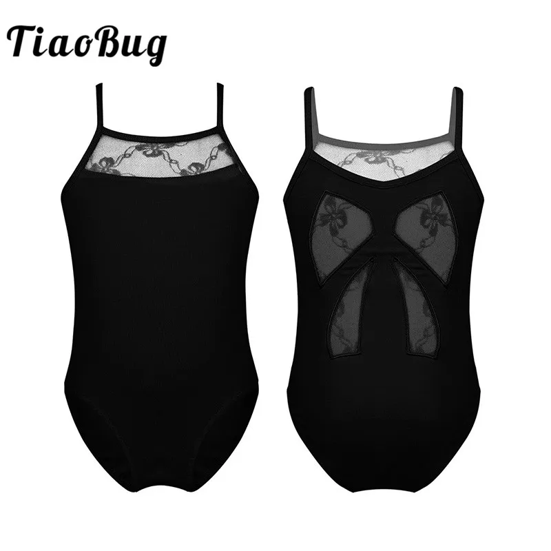 TiaoBug/детский профессиональный балетный купальник для девочек, детские практические занятия танцами, одежда на бретельках, кружевной гимнастический комбинезон-трико