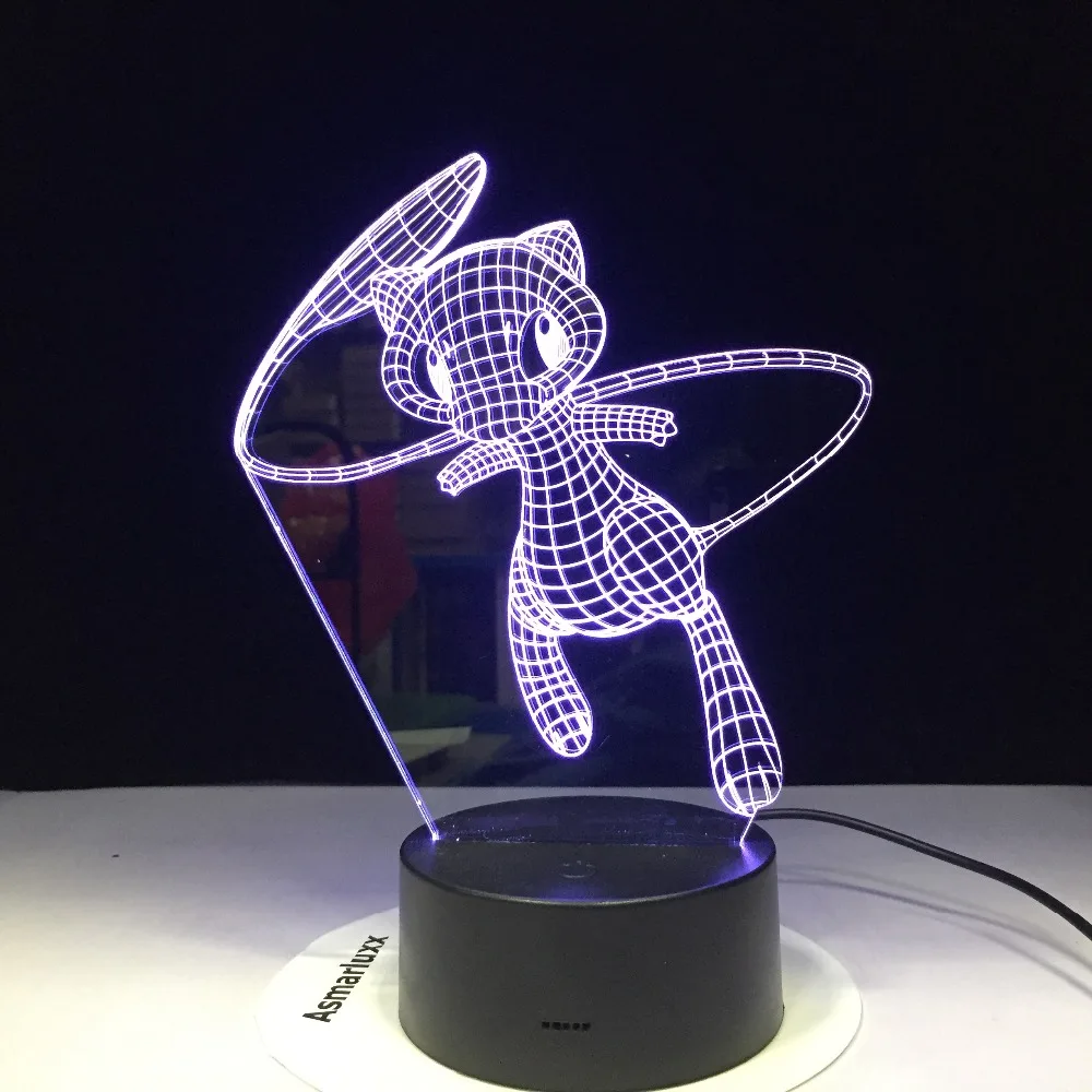 Mew мультфильм Покемон Прекрасный 3D лампа 7 цветов Светодиодные ночные лампы для детей сенсорный светодиодный Usb Настольный Lampara Lampe детский ночник для сна
