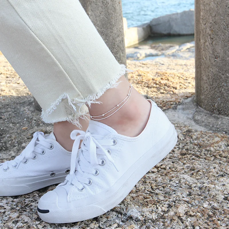 Bohi подлинный Браслет на ногу с бусинами и из серебра двумя рядами удачей