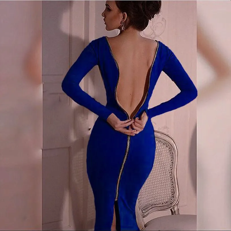 Женское вязаное платье-футляр до колена с длинными рукавами и молнией сзади