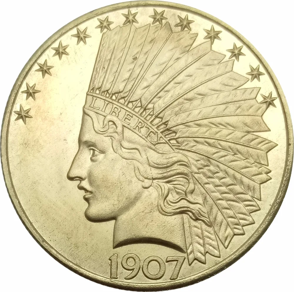 10 долларов США индийская голова Орла без девиза 1907 латунные копии монет