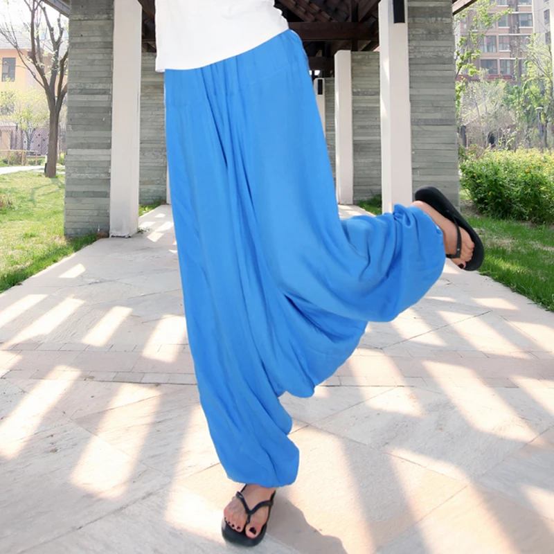 Женские брюки из льна и хлопка свободные с крестиками широкие штаны для танцев