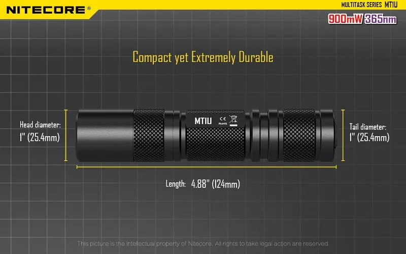 NITECORE MT1U многоцелевой светильник-вспышка 900 мВт 365 нм, длина волны, холодный светильник, удобный Ультрафиолетовый фонарь, светильник для рыбалки, охоты
