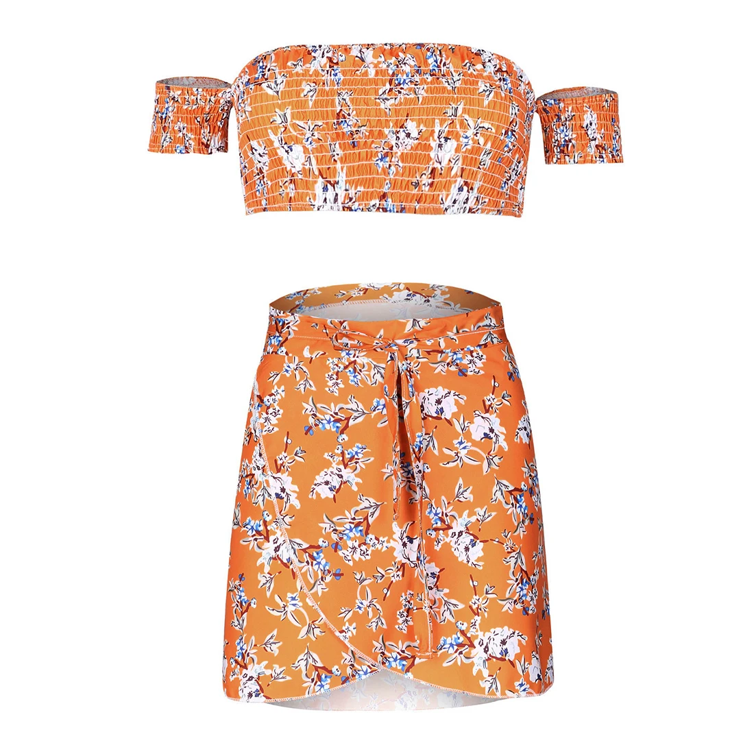 Эластичный Желтый топ и Юбки Комплекты 2017 с цветочным принтом облегающая Женский