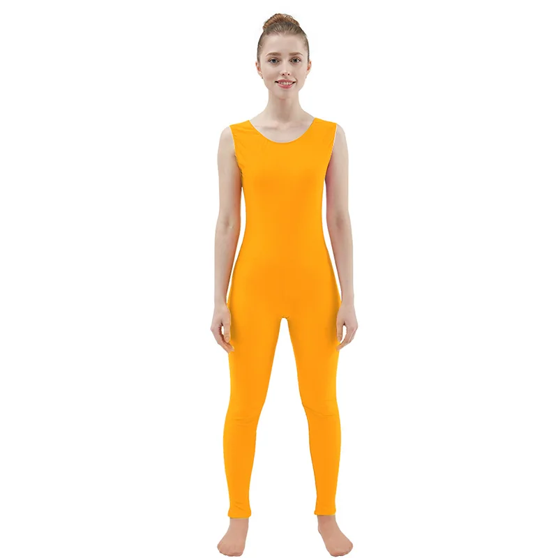 Orange Ensnovo женский костюм из лайкры и спандекса без рукавов, черный костюм для танцев, Женский гимнастический костюм для йоги, костюм для танцев - Цвет: Orange