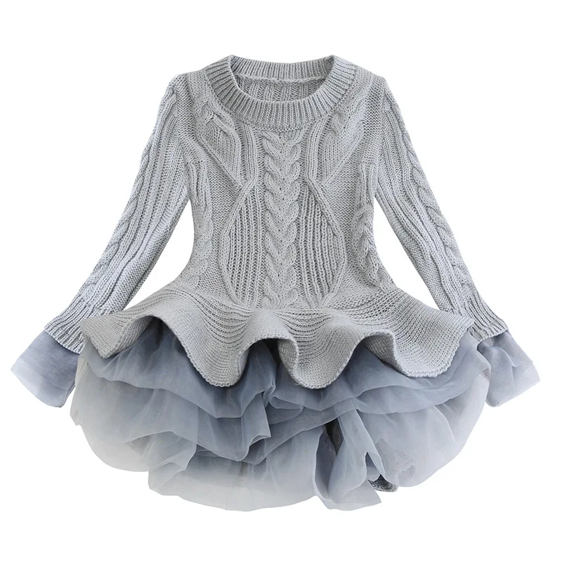 2020 New Design Girls Clothes Warn Children's Sweater Tutu Dress 3-7y Baby Lace Party Kids Wedding Dresses Princess | Детская одежда