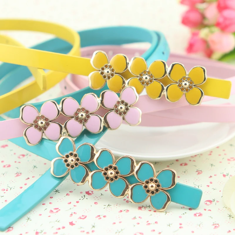 Яркий цвет цветочный тонкий пояс Женская юбка украшение ремень масло три