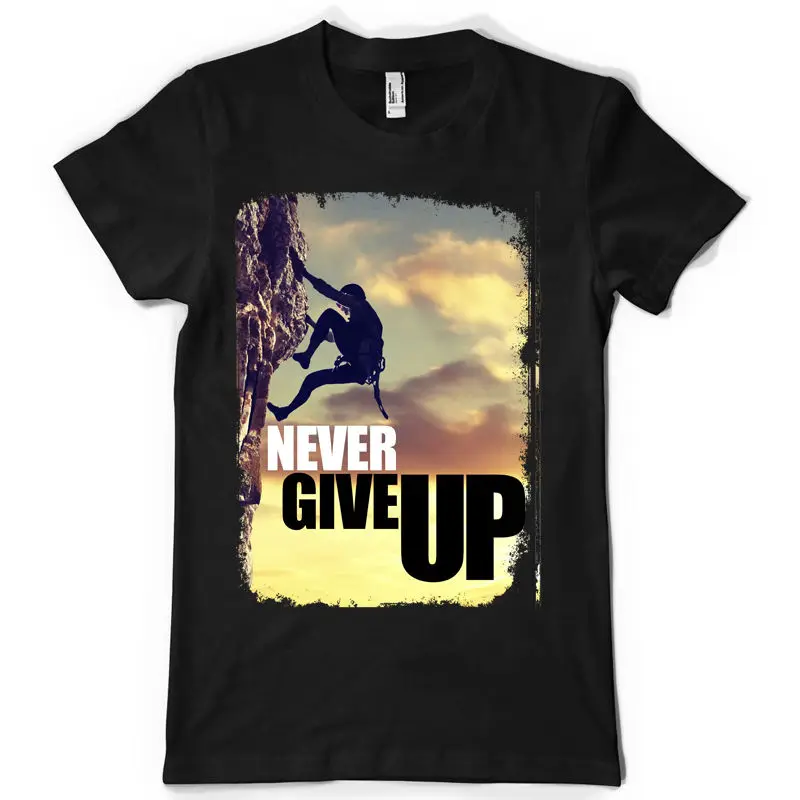 Эксклюзивный Для мужчин футболка Never Give Up Дизайн (SB157) для короткий рукав принт