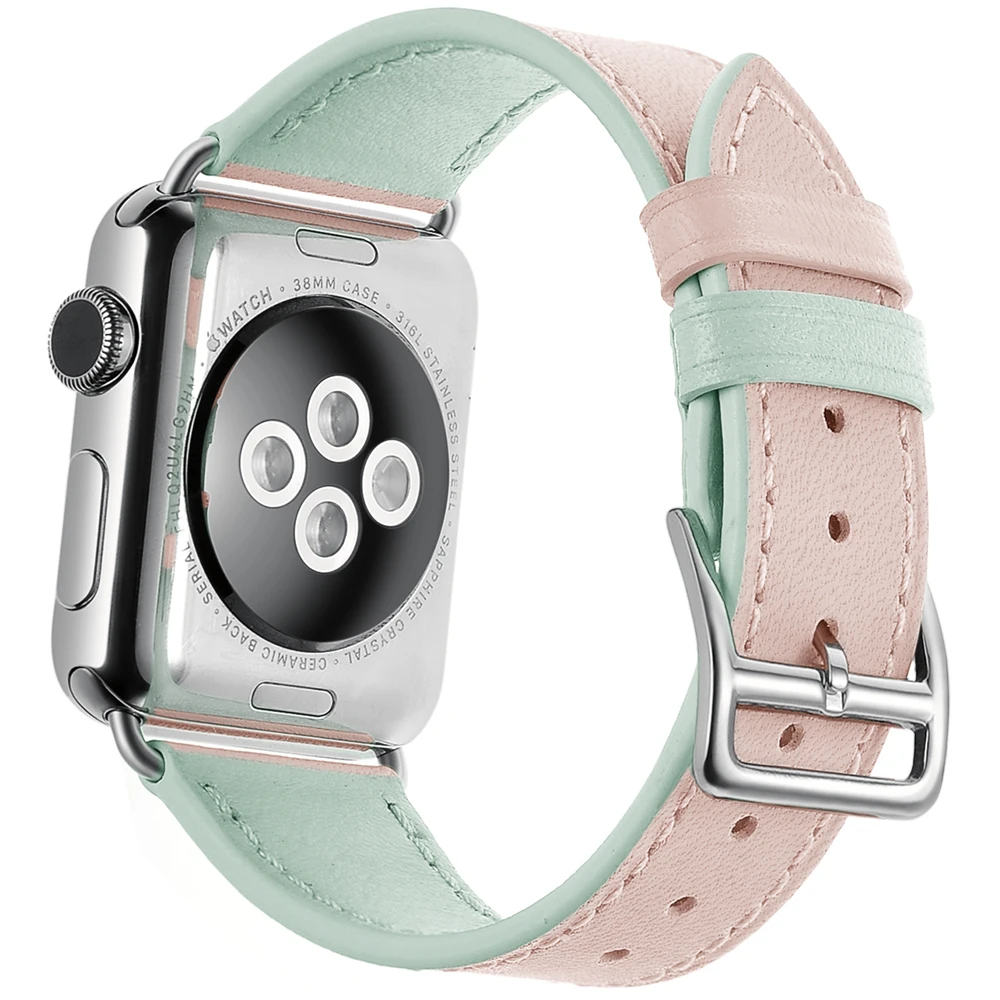 Розовые женские часы из натуральной кожи для Apple Watch 38 мм 40 42 44 серия 4 3 2 1 кожаный