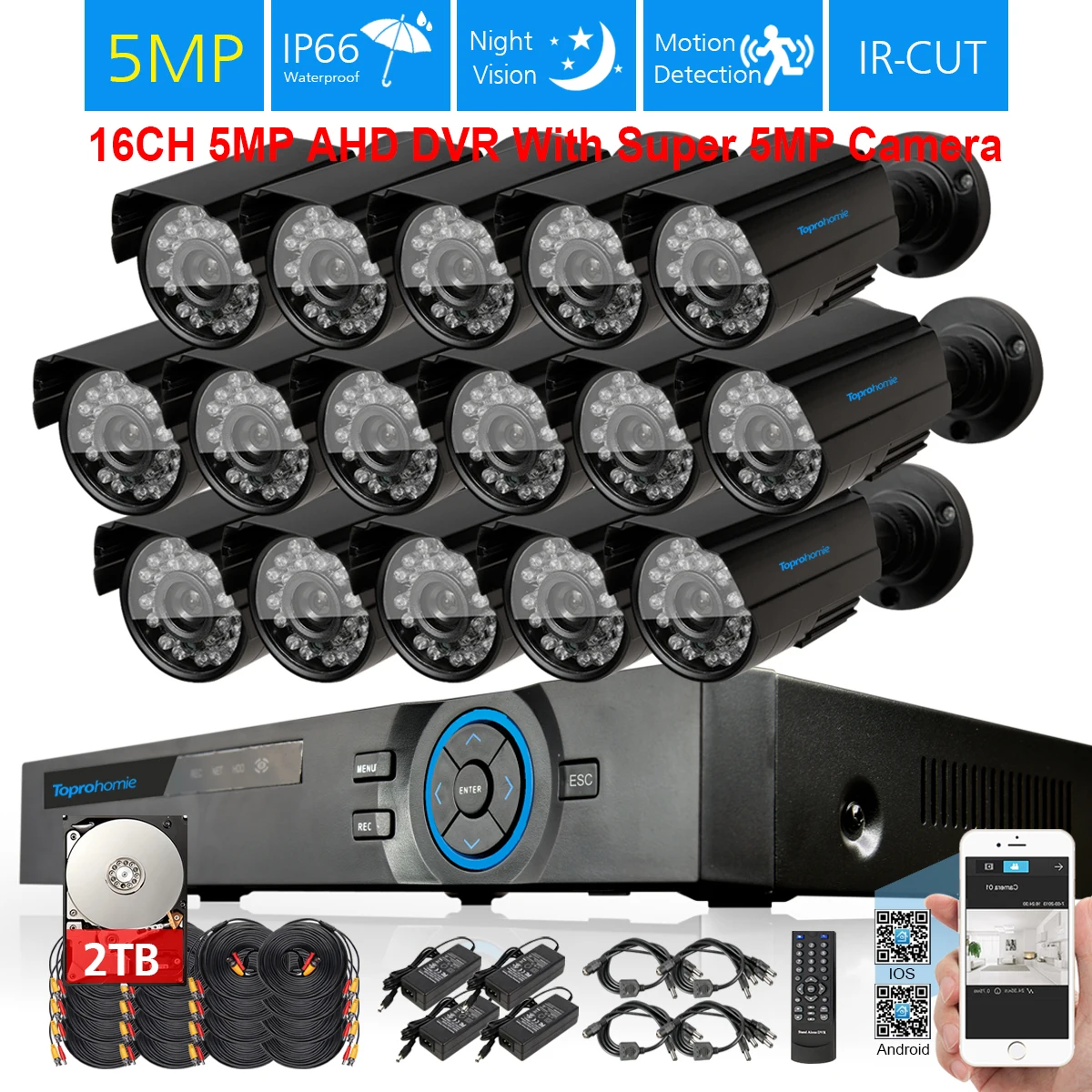 Супер 5MP SONY 2592x1944 домашняя камера система наблюдения CCTV 16 канальный AHD DVR рекордер