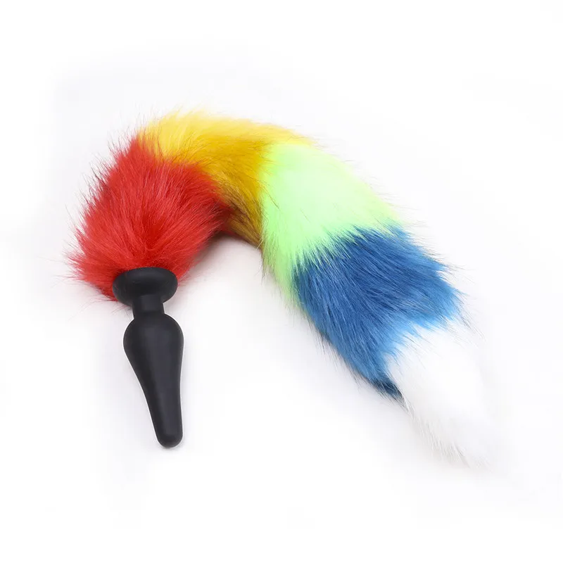 Новый пуховый закрытый флирт раб лисий хвост Анальная пробка Цвет перья анус