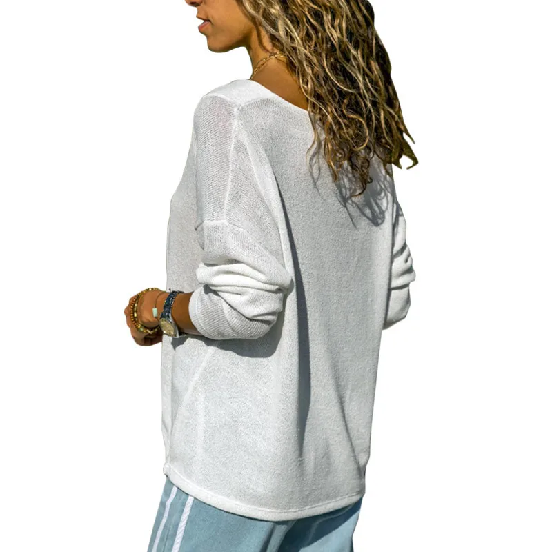 2019 Knitted Sweater Women new Autumn Winter Knitting Pullovers Sexy V-neck Top Casual Loose Jumper Pull Femme | Женская одежда