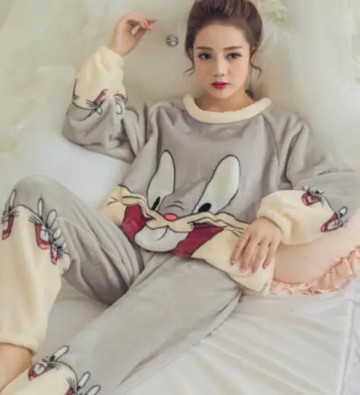 Зимние фланелевые пижамы для женщин, милые женские пижамы, Пижама Kigurumi, высокое качество, повседневные мягкие пижамы для женщин, 2 шт