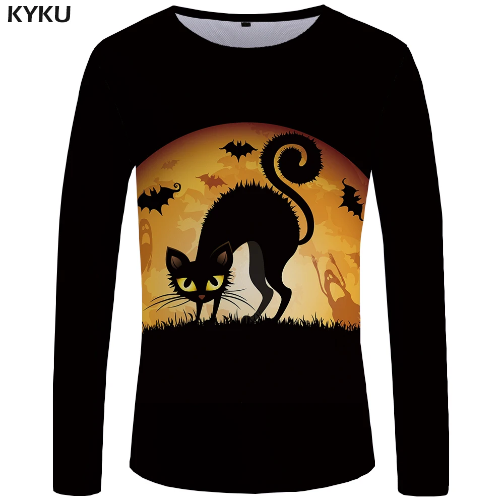 Футболка с длинным рукавом KYKU черная футболка Луной и принтом|brand tshirt women|tshirt brand