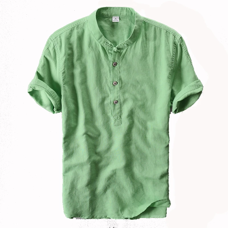 Рубашка SHIFUREN мужская с коротким рукавом льняная сорочка из хлопка китайским
