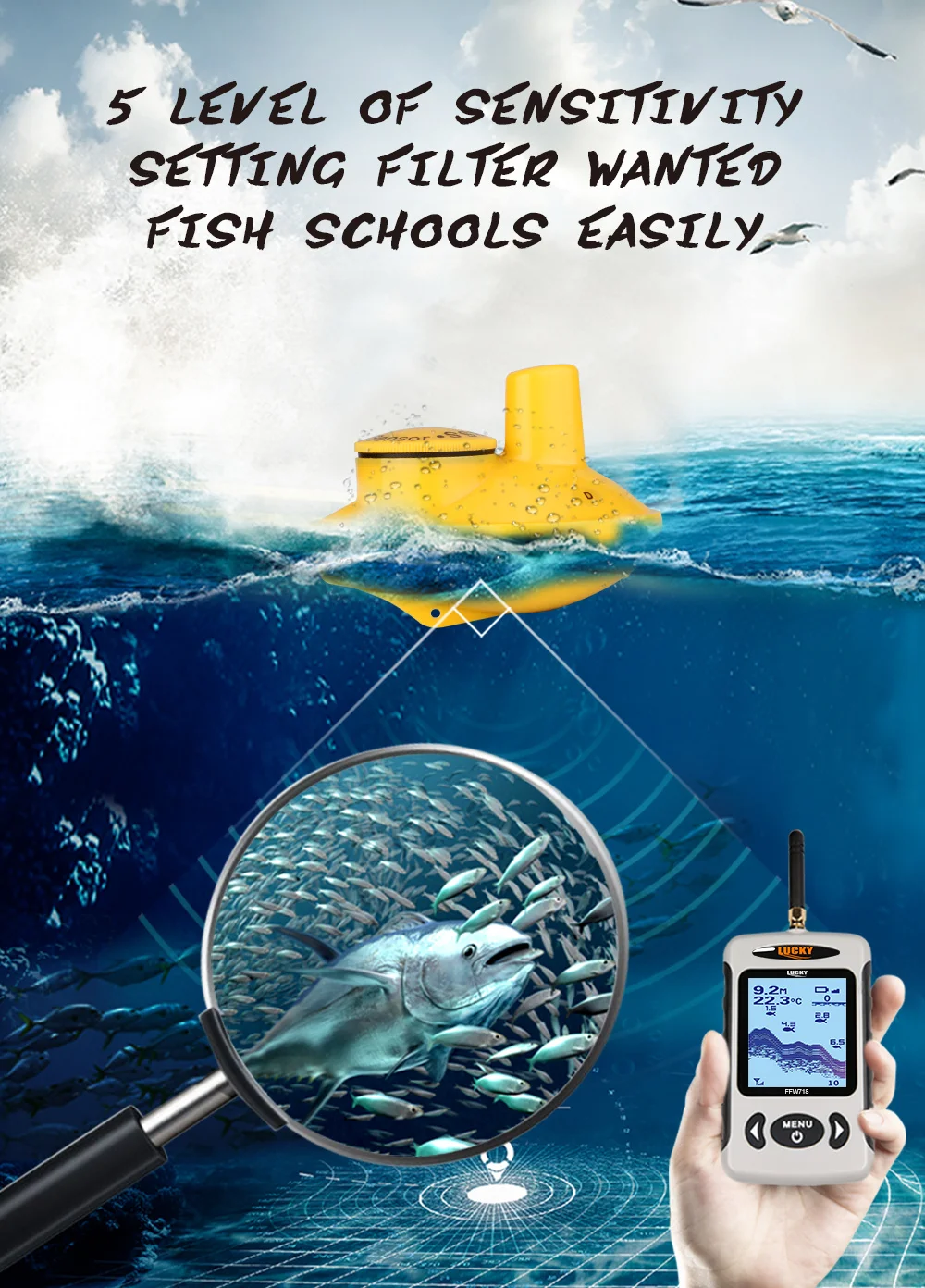 Локация рыбы эхолот lucky ffw718 беспроводной локатор эхолот findfish портативный более глубокий эхолот мониторинг льда LureFishing