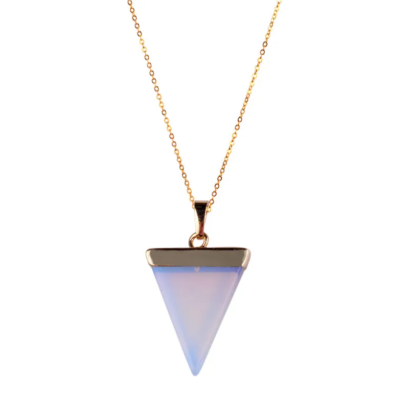 Drop shipping Women Men Summer Jewelry Triangle Natural Stone Pendant Quartz   Crystal Collars femme