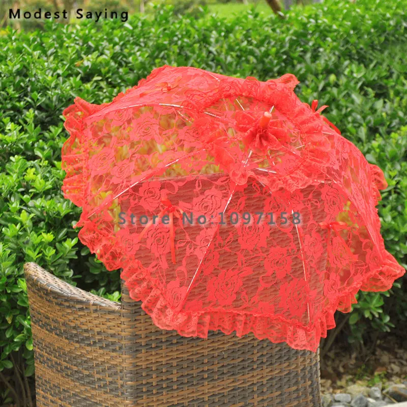 Длинный красный кружевной зонт новинка 2018 вышивка аксессуары для душа|Свадебные