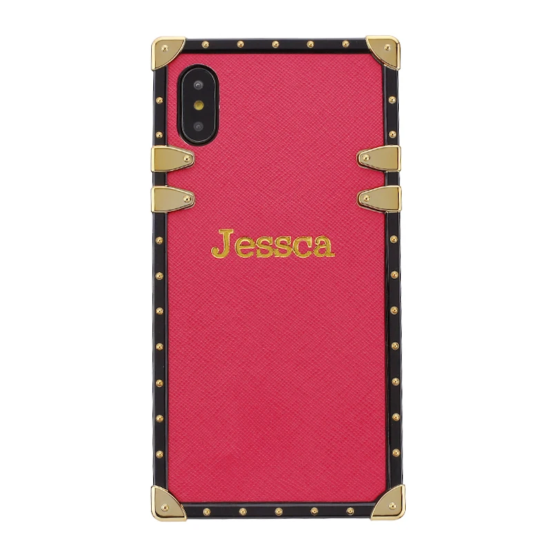 Red Leather Кожаный чехол для багажника тиснение Золото Серебро пользовательское имя набор текста на телефоне чехол для iPhone 11 Pro 6S XS Max XR 7 7Plus 8 8Plus X - Цвет: Red Leather