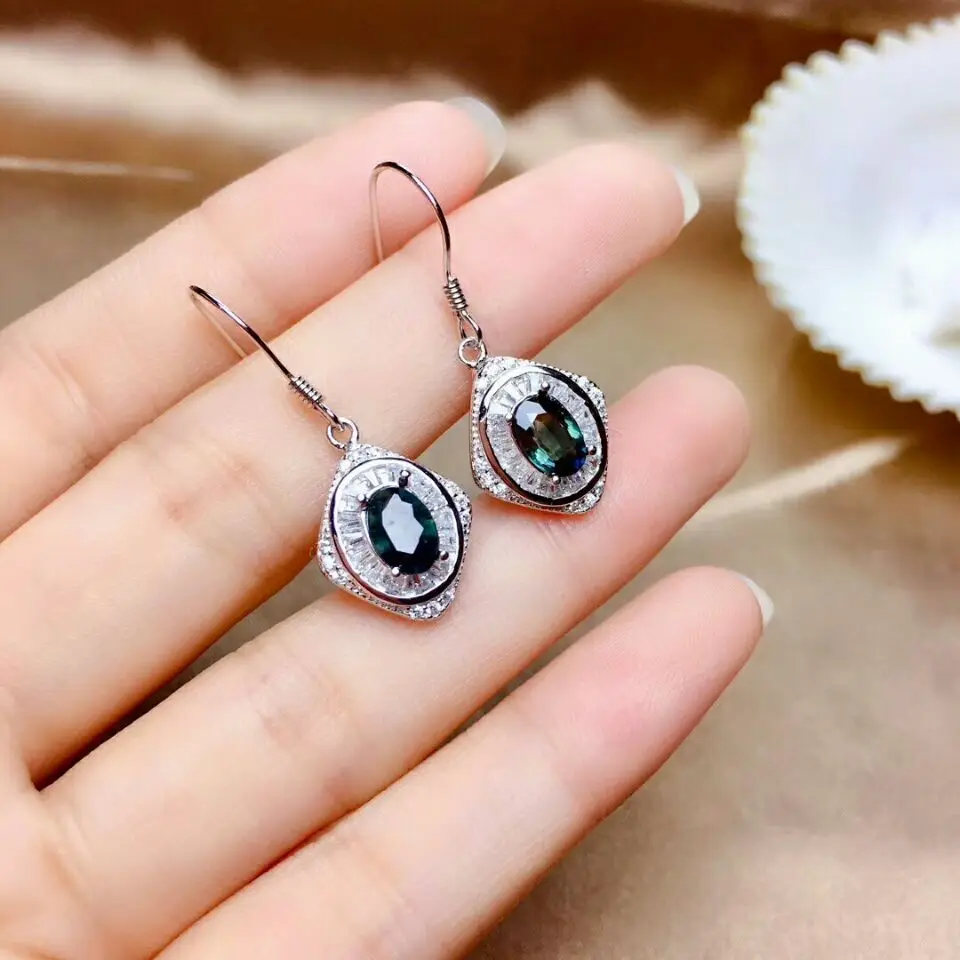 Platinum earrings MeiBaPJ натуральный сапфир с Шри-Ланки драгоценный камень Ювелирный Набор 925 пробы серебро 3 шт Сиут хорошее свадебное ювелирное изделие для женщин - Цвет камня: Platinum earrings