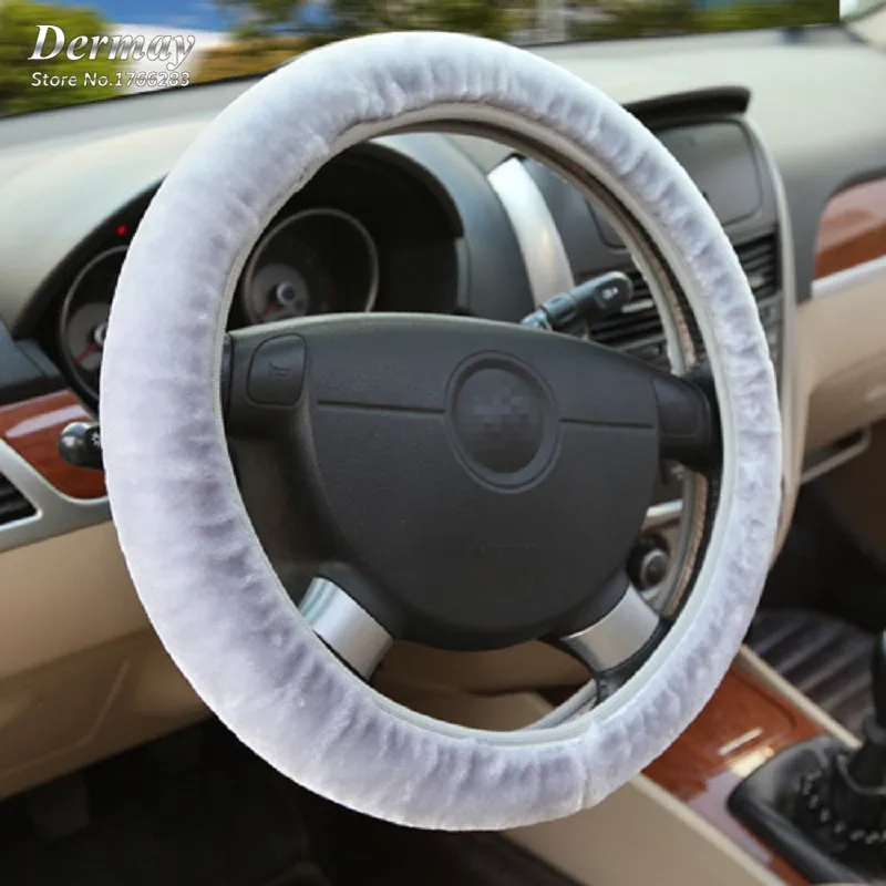 Зимний плюшевый автомобильный Меховой чехол на руль подходит для колеса