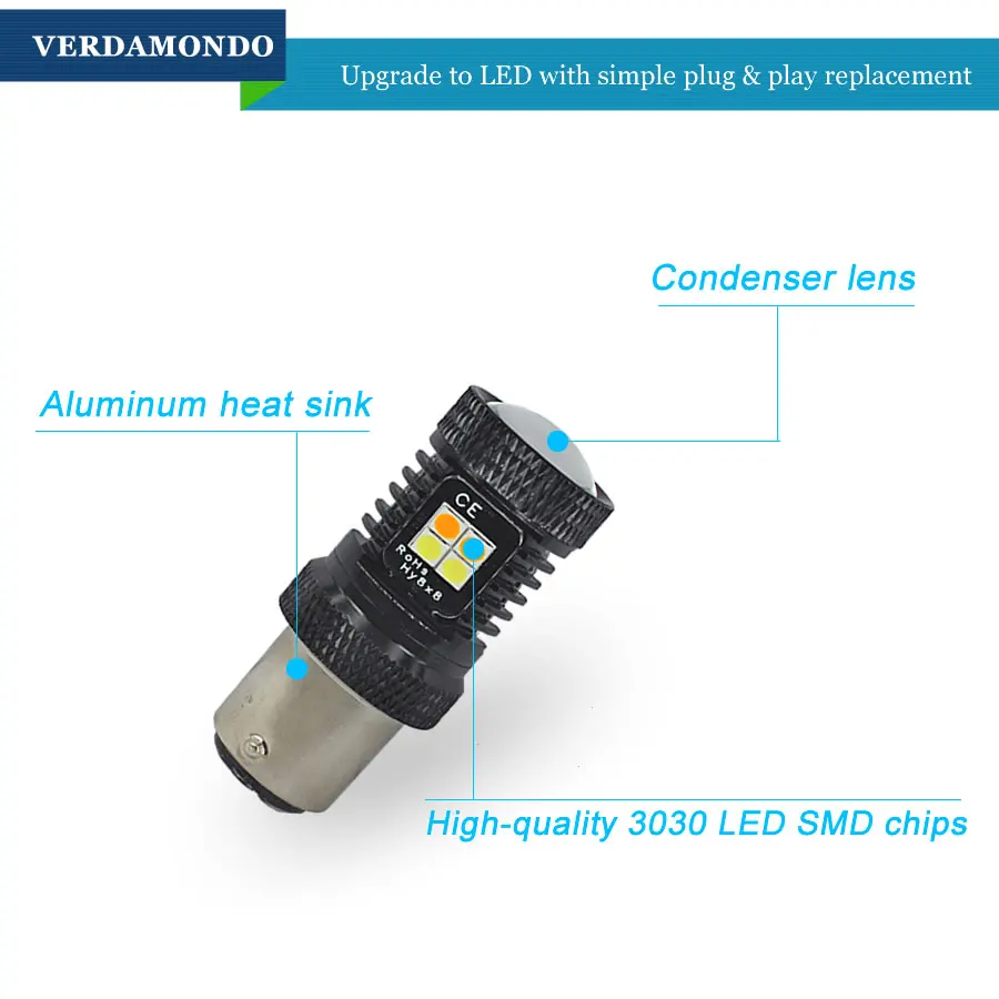 Светодиодная лампа дневного света P21 1157 BAY15D T20 7443 T25 3157 16SMD 3030|Сигнальная лампа| |