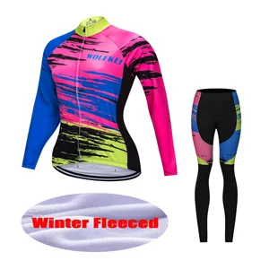 Winter long set Wolfkei бренд Для женщин Велосипедная Форма Длинные Зимний комплект Термальность долго комплект Открытый велосипед спортивной Ropa Ciclismo Велоспорт Джерси - Цвет: Winter long set