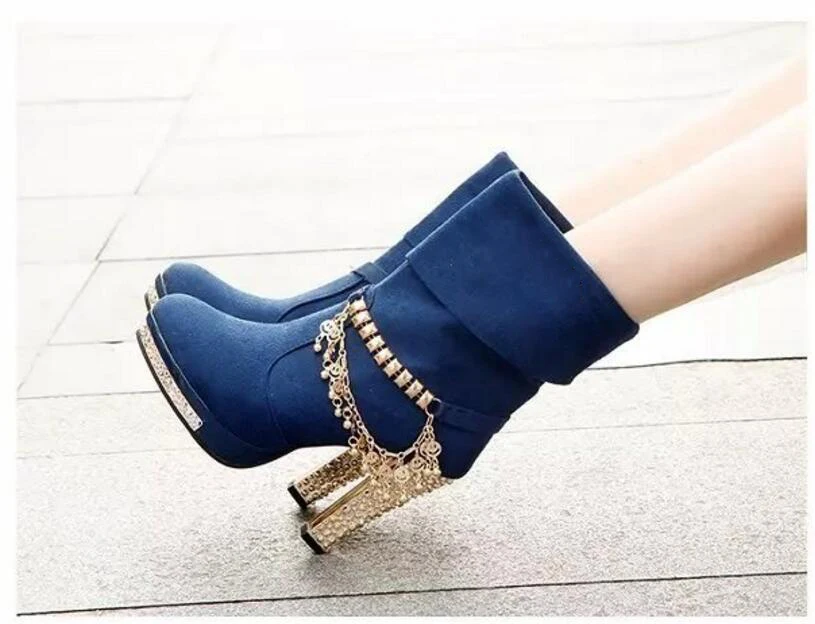 Осенние новые зимние женские ботинки Hugh Женская одноцветная украшенной