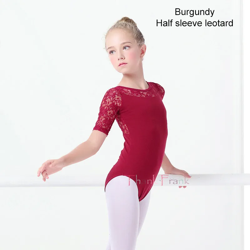 Burgundy half sleeve Гимнастический трико для девочек, балерина Фея, костюм для маленьких девочек, трико гимнастическое для балетов, Детская Одежда для танцев, TF1026 - Цвет: Burgundy half sleeve