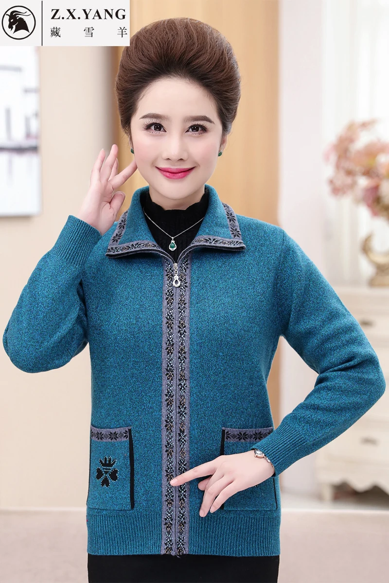 

2020 Middle aged women wear mother's spring coat, 40-50 year old sweater, women's cardigan, long sleeved knitted sweater.