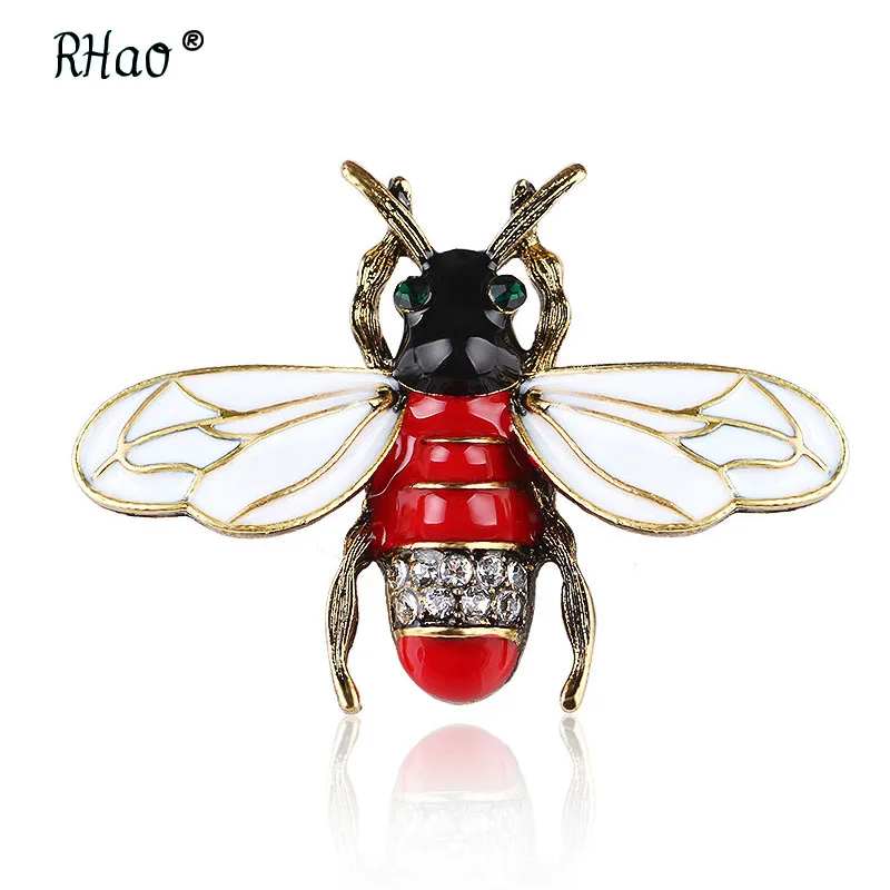 Детская Винтажная брошь RHao с животными зелеными глазами красным телом белыми