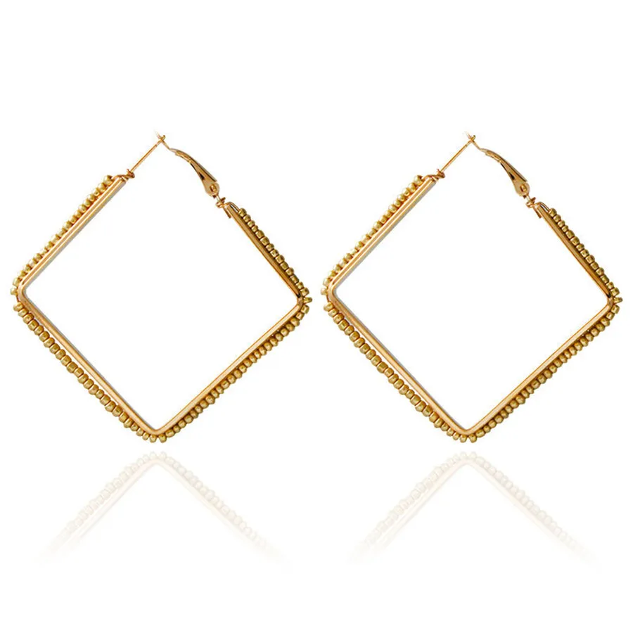 Женские серьги-кольца из акрилового сплава большие этнические с квадратными