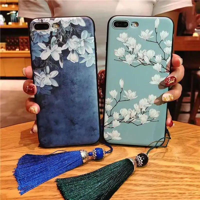 Honor 9 Case Chinese traditional embroidery craft 3D Relief Flower Phone For Huawei Mate 10 Pro 7A Tassel |