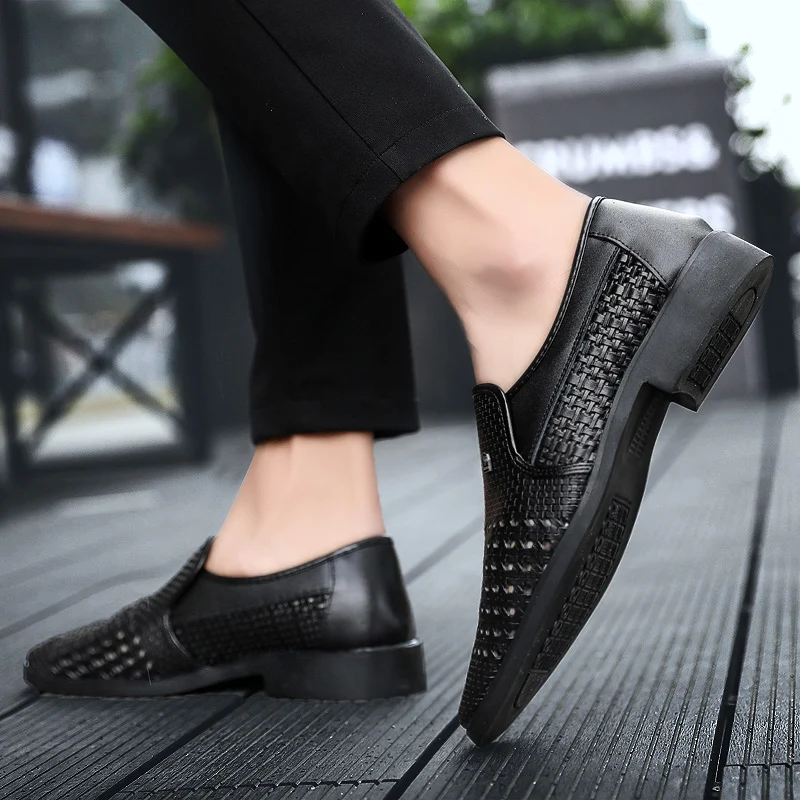 2019 Summer Men's Leather Sandals Genuine Soft Bottom Slip-On Shoes Hole Middle-Aged Hollow Weave Dad 47 48 | Обувь