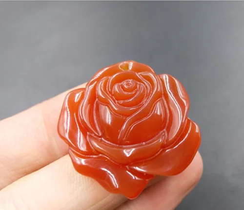

Natural Red jadeite Rose Hand-Carved Lucky Amulet Necklace Pendant
