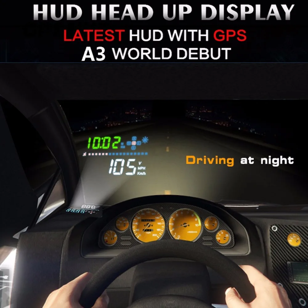 A3 Универсальная автомобильная HUD GPS Скорость ometer Head Up Дисплей OBD II Интерфейс