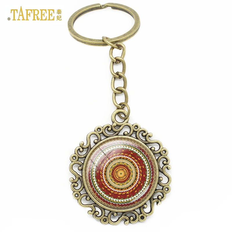 

TAFREE Fashion Mandala Flower Keychain Om Buddhism Indian Namaste Buddha OM Yoga Jewelry Keyring Key Chain Holder HT05