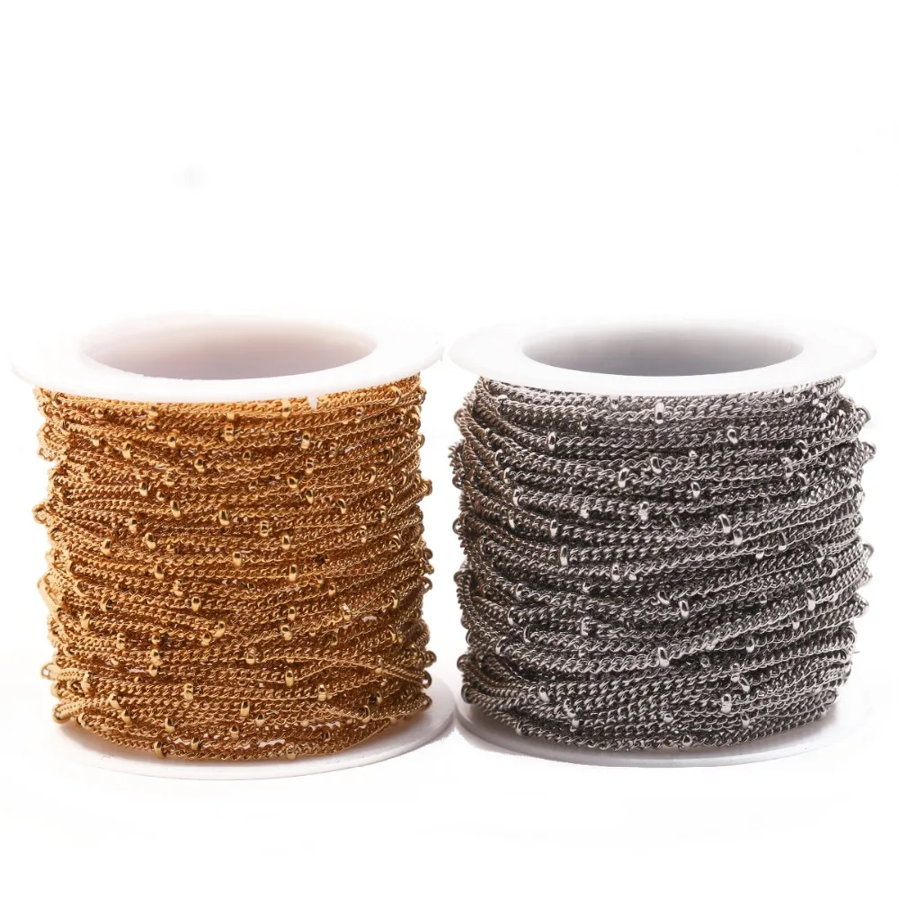

10Yard/Roll 2mm 3mm Ball Gold Color Stainless Steel Metal Twisted Cuban Curb Chain for Necklaces Bracelets Foot Jewelry Making