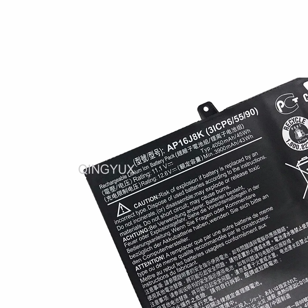 QINGYUX New 11.1V 45Wh 4050mAh AP16J8K Laptop Battery for Acer C731 3ICP6/55/90 Series Notebook Pack | Компьютеры и офис